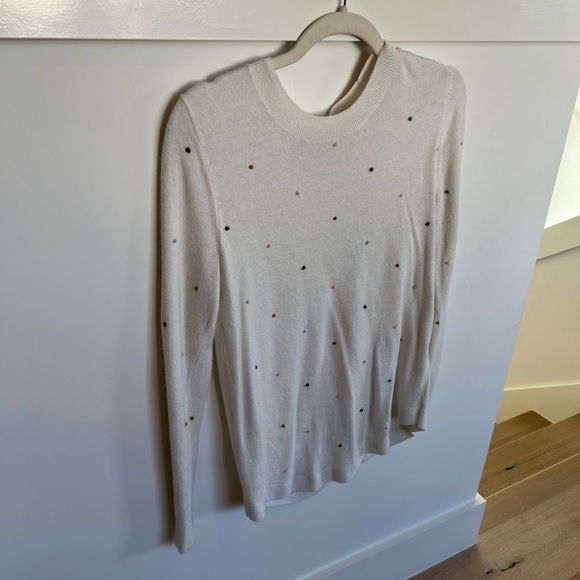 Loft Embroidered Polka Dot Cream Crew Neck Sweater Womens Size Small - Picture 6 of 11